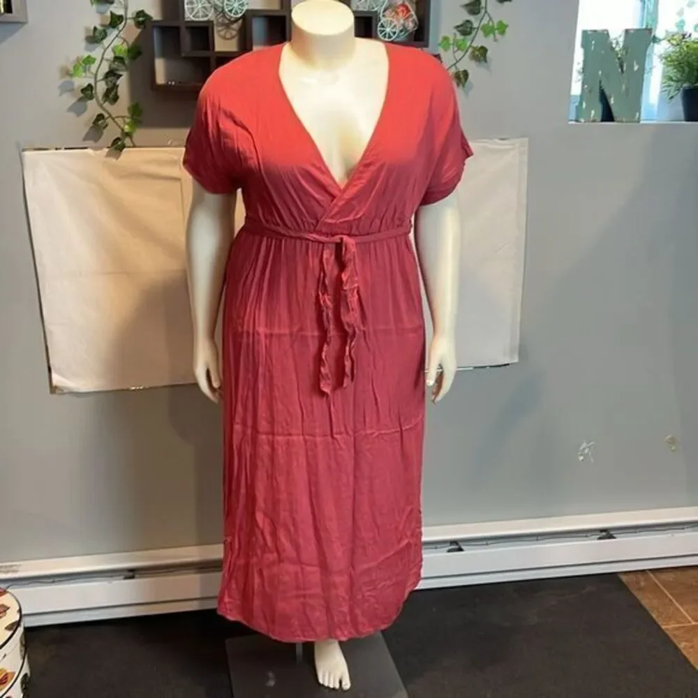 Cupshe Mauve Pink Surplice Ruched Maxi Draped‎ Wrap tie Waist Dress XL RefCPS062
